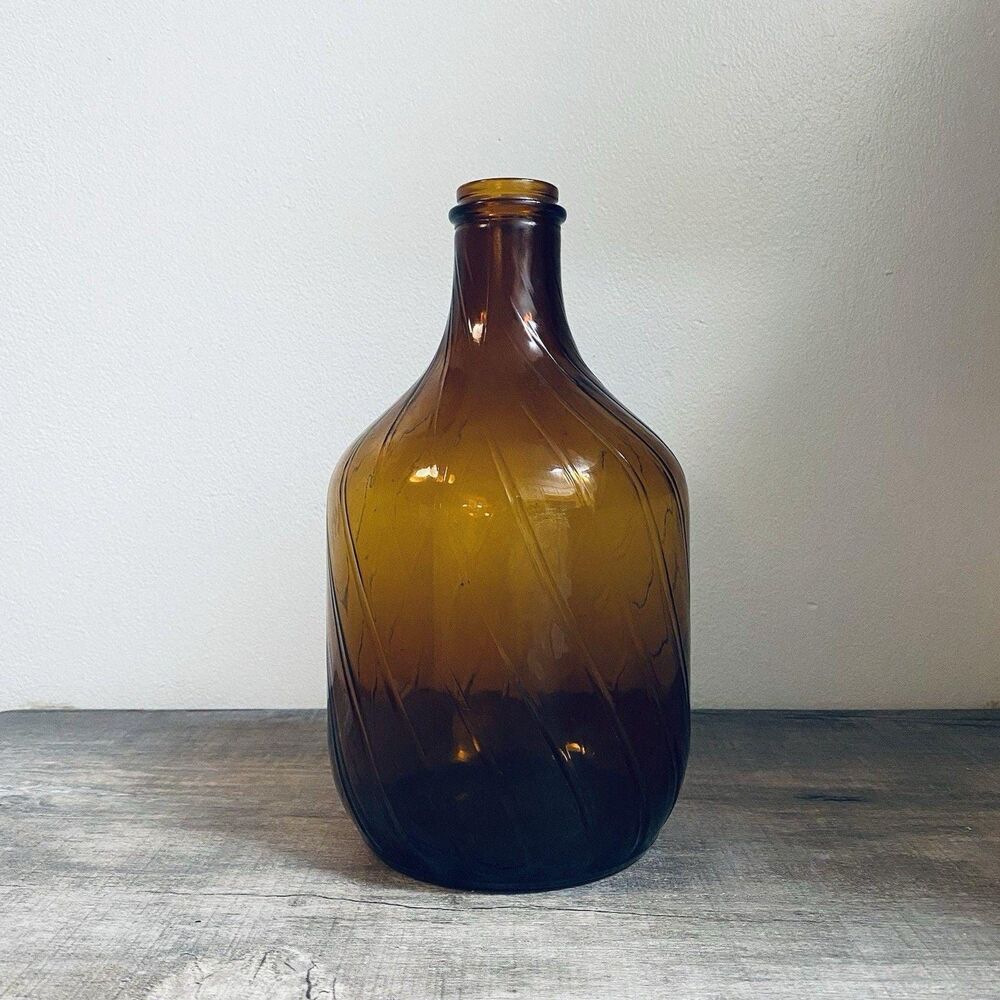 Vintage Owens-Illinois Glass Co. Amber Swirl Bottle 11 3/4 Tall